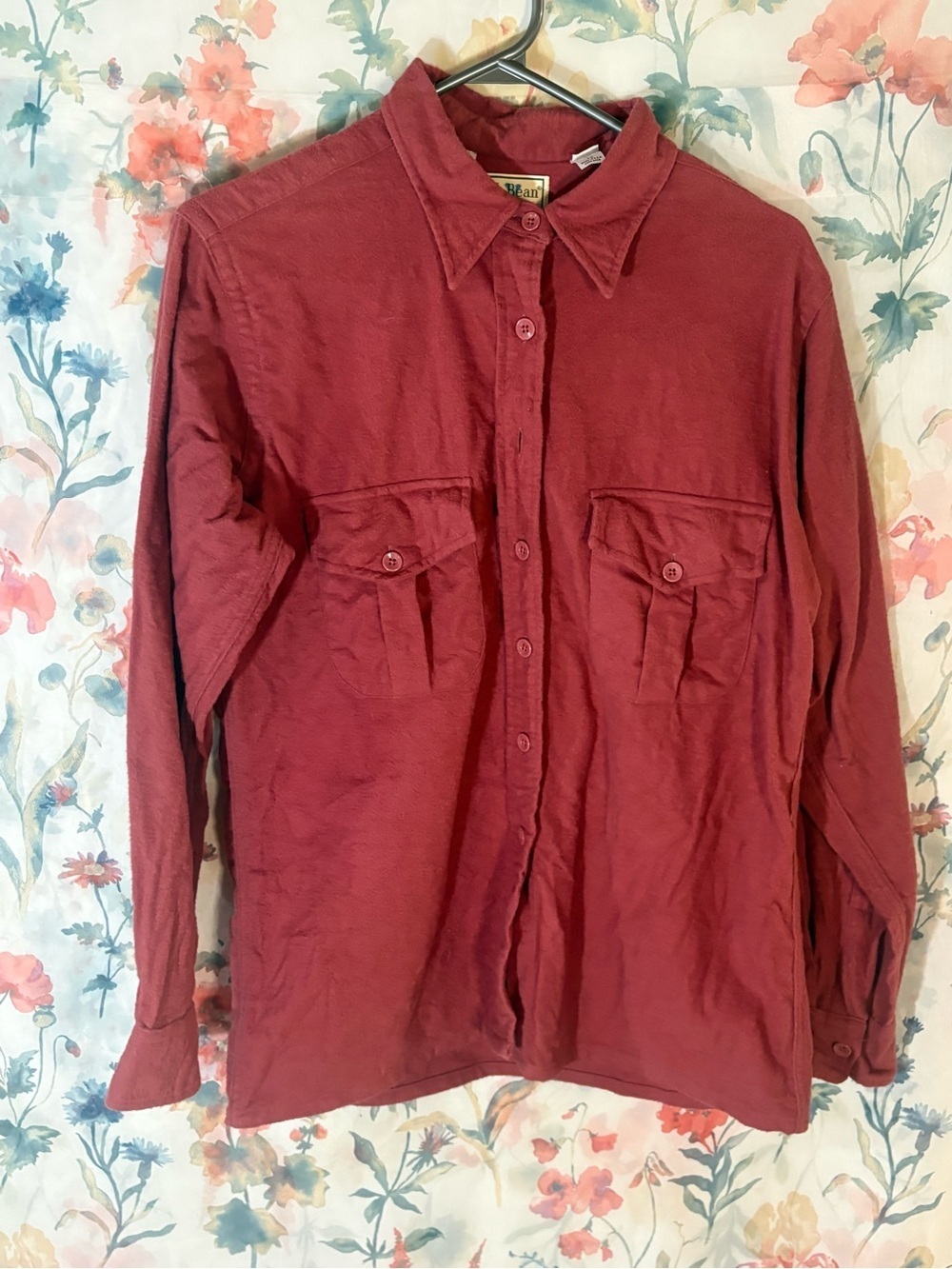 L.L. Bean Men's Long Sleeve Button-Down Shirt in Deep Red